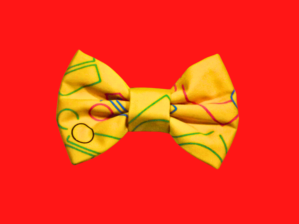 Yellow 80s Style, Elegant Dog Bowtie with Elastic Collar Strap