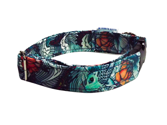 Japanese Fish, Adjustable Flat Dog Collar – Durable, Comfortable, and Stylish for Your Pet