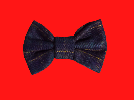 Green Tartan,  Elegant Dog Bowtie with Elastic Collar Strap