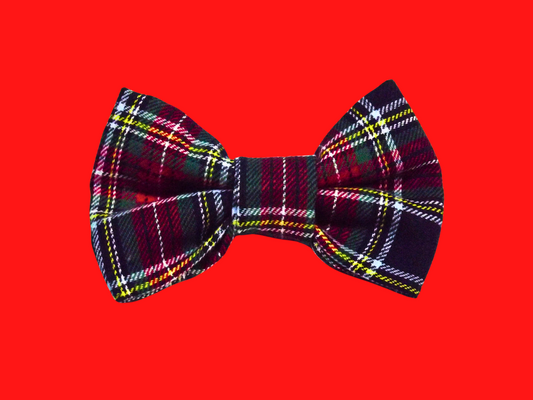 Red Tartan, Elegant Dog Bowtie with Elastic Collar Strap